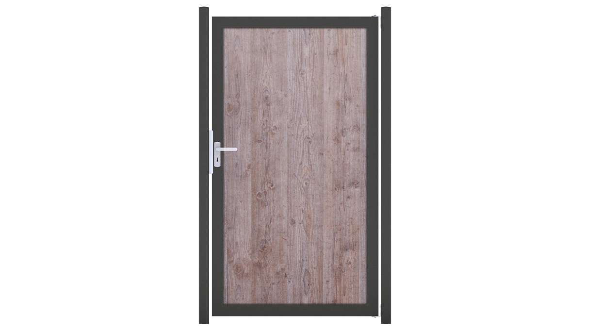planeo Gardence Resistant - HPL-Sichtschutz Tor Holzoptik mit Alu-Rahmen