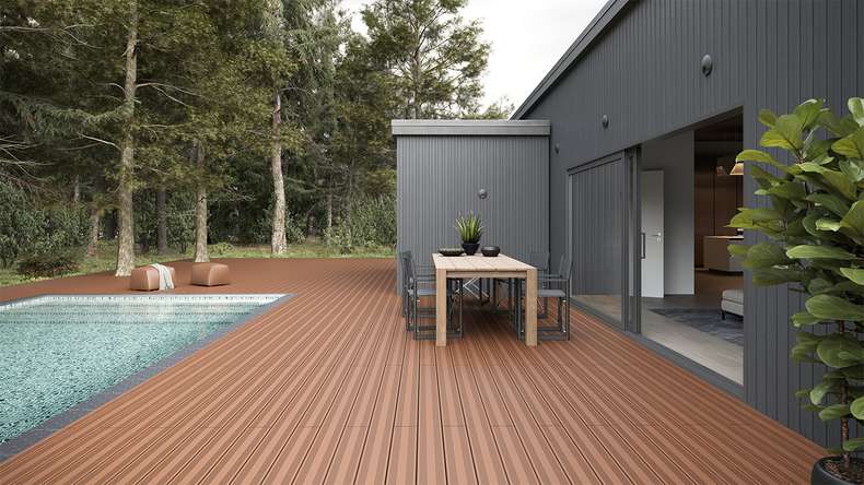 planeo SolidWood WPC-Terrasse Komplett-Set Massivdiele 4.8m (5.64m²) - Hellbraun französisch/strukturiert