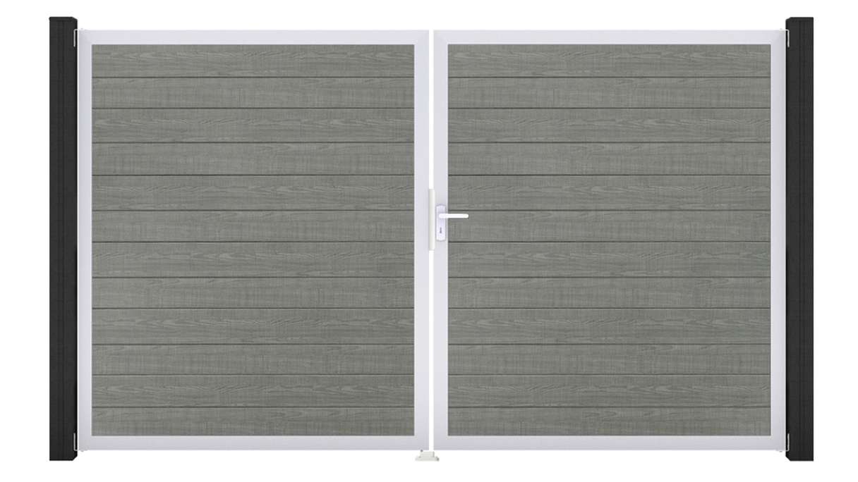 planeo Gardence Simply Small - PVC-Tor 2-flügelig Grey Ash Cut mit Alurahmen 300 x 180 cm