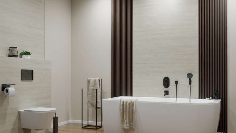 planeo Wandverkleidung SPC - CeraRock Tile Stripes Light Travertine 120 x 60 cm