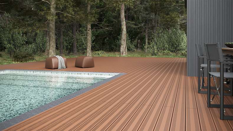 planeo SolidWood WPC-Terrasse Komplett-Set Massivdiele - Hellbraun französisch/strukturiert