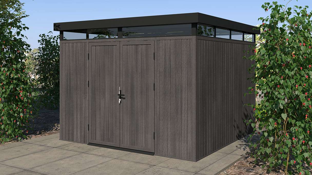 planeo WPC CoEx Flachdach Gartenhaus L - Dunkelgrau 300 x 292 x 226.5 cm