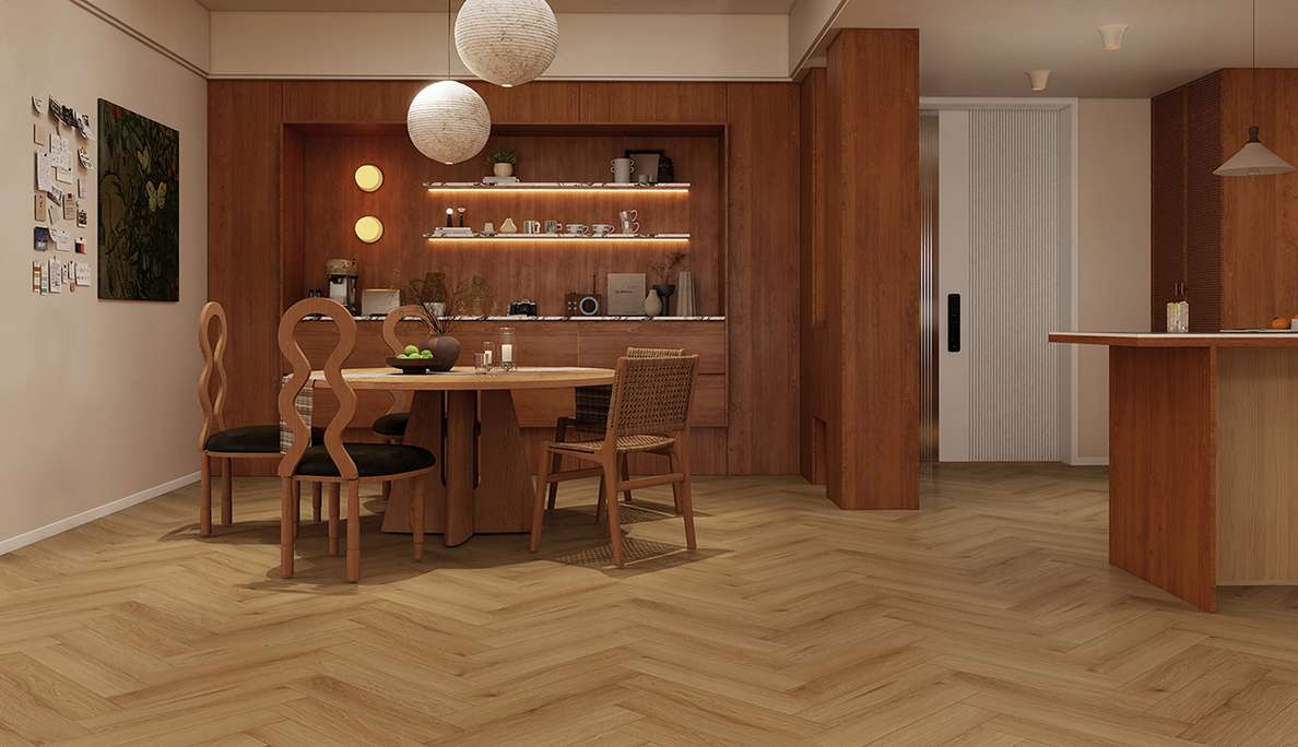 planeo Rigid Klick Vinyl - SolutionX 2in1 Fischgrät Eiche Gold