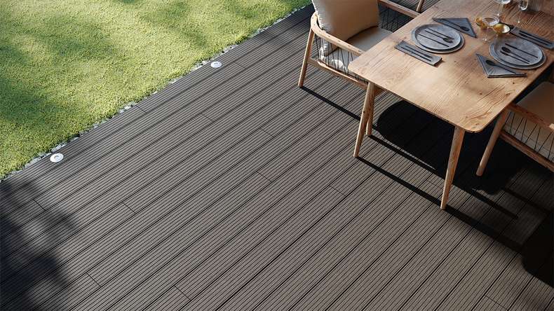 planeo LightWood WPC-Terrasse Komplett-Set Hohlkammerdiele 3m (35.1m²) - Dunkelgrau gerillt/genutet