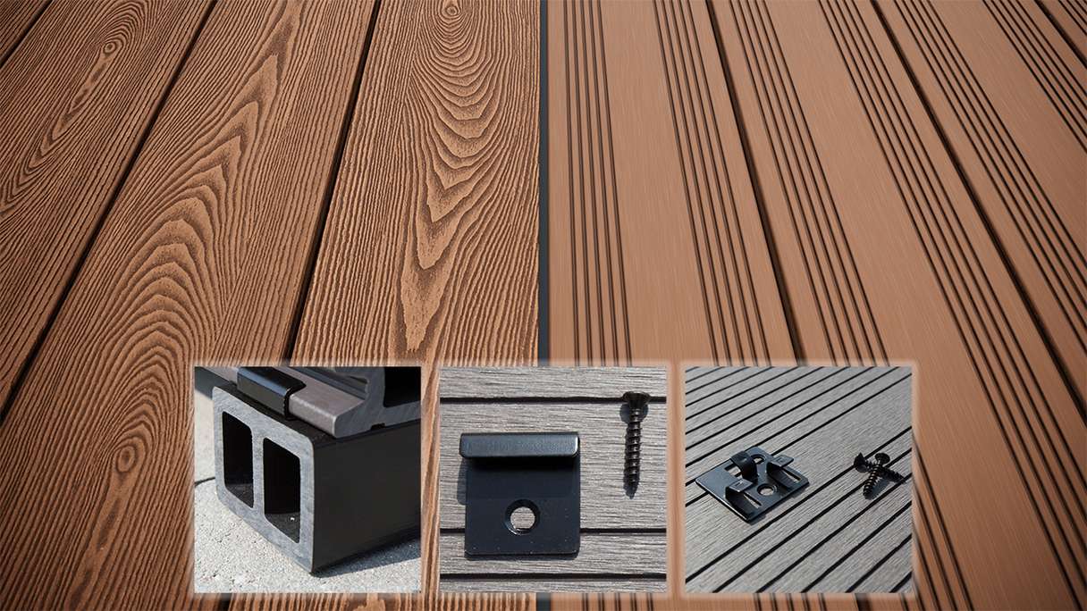 planeo SolidWood WPC-Terrasse Komplett-Set Massivdiele 4.2m (13.58m²) - Hellbraun französisch/strukturiert