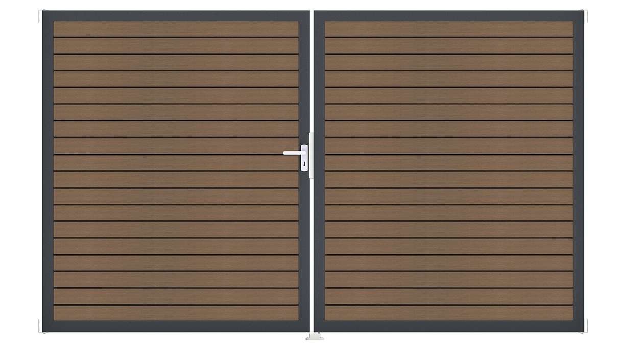 planeo Gardence Trendy - BPC-Rhombus-Tor - 2-flügelig Teak co-ex mit Alurahmen