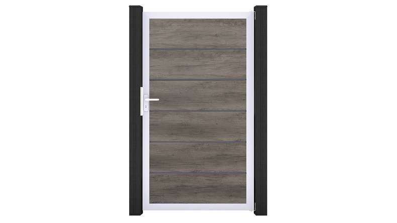 planeo Gardence Simply Premium - PVC-Universaltor Monument Oak mit Alu-Rahmen in Silber | EV1 100 x 180 cm