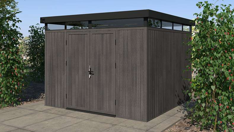 planeo WPC CoEx Flachdach Gartenhaus L - Dunkelgrau 300 x 292 x 226.5 cm