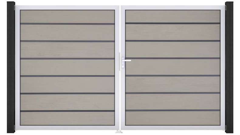 planeo Gardence Deluxe - BPC-Tor - 2-flügelig Bi-Color Sand mit Alurahmen 