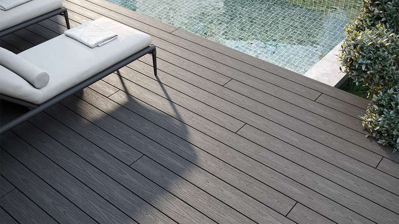 planeo CoEXWood WPC-Terrasse Komplett-Set Massivdiele 3m (23.81m²) - Anthrazitgrau/Graubraun strukturiert