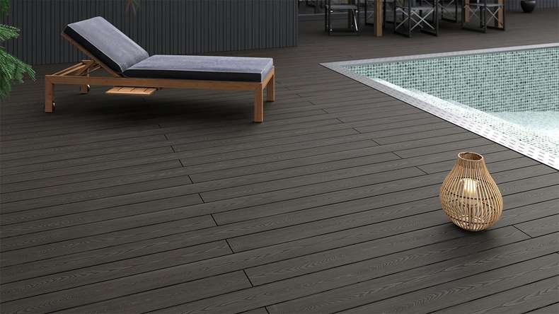 planeo SolidWood WPC-Terrasse Komplett-Set Massivdiele 4.8m (14.11m²) - Dunkelgrau französisch/strukturiert