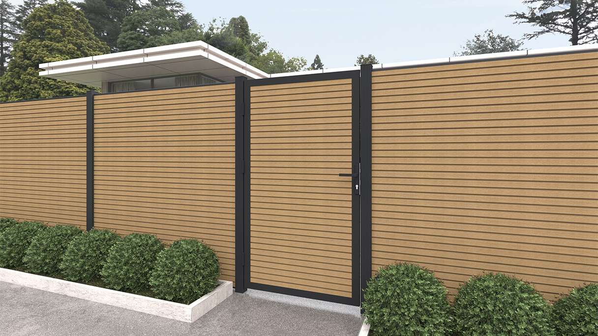 planeo LINEA - WPC CoEx Rhombus Universaltor Sand mit Anthrazit Alurahmen 100 x 180 cm
