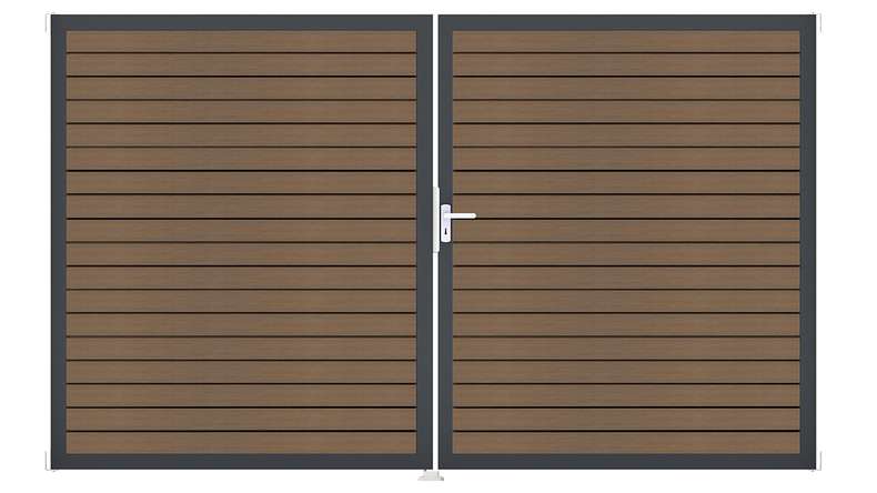 planeo Gardence Trendy - BPC-Rhombus-Tor - 2-flügelig Teak co-ex mit Alurahmen