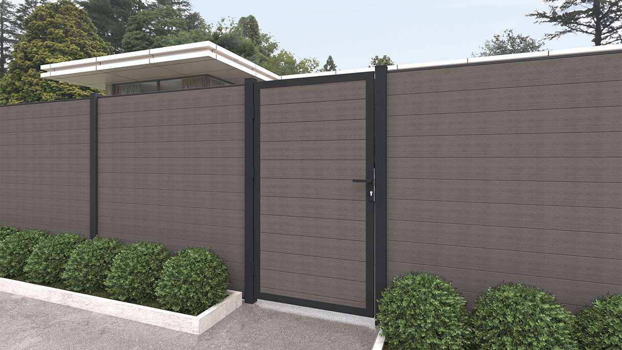 planeo INFINITY - WPC CoEx Universaltor Dunkelgrau mit Anthrazit Alurahmen 100 x 180 cm