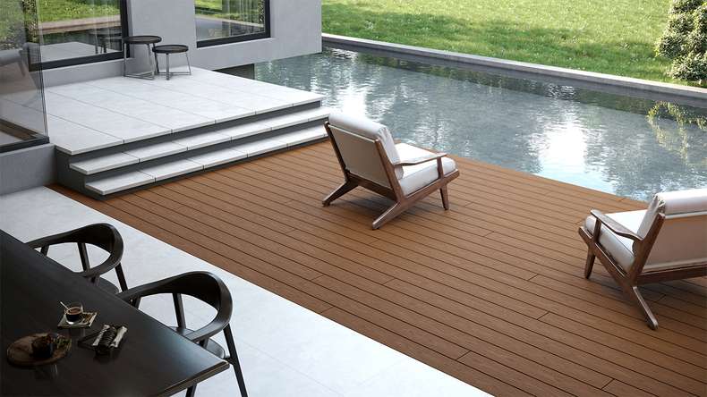 planeo CoEXWood WPC Terrassendiele Massiv ummantelt - Sand/Karamell 3.6m strukturiert