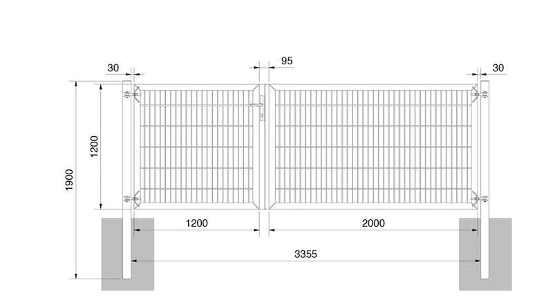 planeo Universaltor schwer 2-flg. Asymetrisch Moosgrün H 1200 x B 3200 inkl. Torpfosten