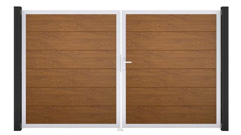 planeo Gardence Simply - PVC-Tor 2-flügelig Golden Oak mit Alurahmen 