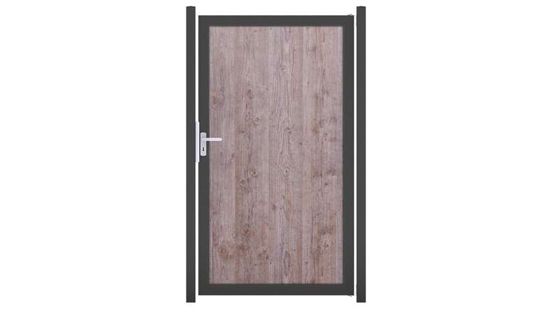 planeo Gardence Resistant - HPL-Sichtschutz Tor Holzoptik mit Alu-Rahmen