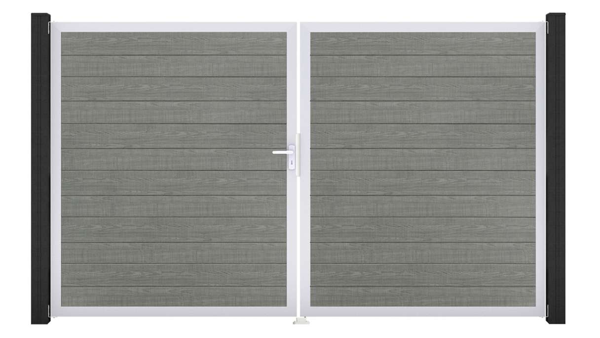 planeo Gardence Simply Small - PVC-Tor 2-flügelig Grey Ash Cut mit Alurahmen 300 x 180 cm