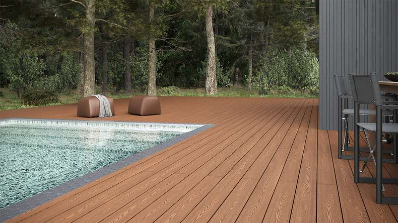 planeo SolidWood WPC-Terrasse Komplett-Set Massivdiele - Hellbraun französisch/strukturiert