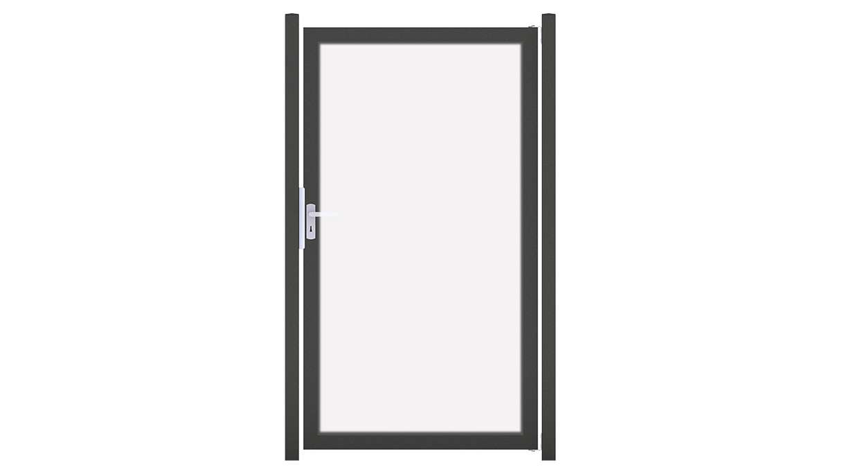planeo Gardence Flair - Glas-Sichtschutz Tor Universal-DIN Klarglas mit Anthrazit-Alurahmen 100 x 180 cm