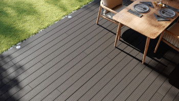 planeo LineWood WPC Terrassendiele Massiv - Hellgrau 3m gerillt/genutet