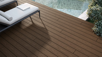 planeo CoEXWood WPC Terrassendiele Massiv ummantelt - Hellbraun/Dunkelbraun 3m strukturiert