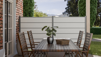 planeo Gardence Simply Premium - PVC-Steckzaun Weiss mit Lisenen in Anthrazit 180 x 180 cm