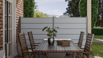 planeo Gardence Simply Premium - PVC-Steckzaun Silbergrau mit Lisenen in Anthrazit 180 x 180 cm