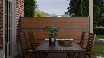 planeo Gardence Simply Premium - PVC-Steckzaun Golden Oak mit Lisenen in Anthrazit 180 x 180 cm