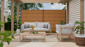 planeo Gardence Simply Premium - PVC-Steckzaun Asteiche Natur mit Lisenen in Anthrazit 180 x 180 cm