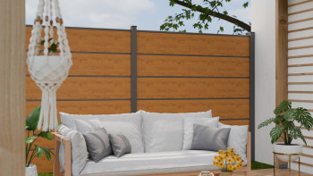 planeo Gardence Simply Premium - PVC-Steckzaun Asteiche Natur mit Lisenen in Anthrazit 180 x 180 cm