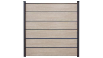 planeo Gardence Simply Premium - PVC-Steckzaun Sheffield Oak light mit Lisenen in Anthrazit 180 x 180 cm