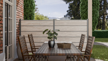 planeo Gardence Simply Premium - PVC-Steckzaun Sheffield Oak light mit Lisenen in Anthrazit 180 x 180 cm