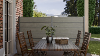 planeo Gardence Simply Premium - PVC-Steckzaun Grey Ash Cut mit Lisenen in Anthrazit 180 x 180 cm