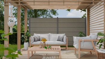 planeo Gardence Simply Premium - PVC-Steckzaun Grey Ash Cut mit Lisenen in Anthrazit 180 x 180 cm