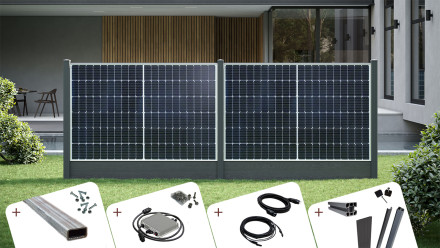 planeo Solarzaun Komplett Set 1.8m Höhe 3.8m Länge Anthrazitgrau zum Einbetonieren 