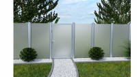 planeo Ambiente - Glas-Sichtschutz Tor DIN rechts Blockstreifen mit Alurahmen 100 x 180 cm