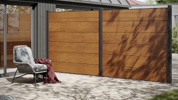 planeo Gardence PVC-Steckzaun - Golden Oak Designeinsatz optional 180 x 180 cm
