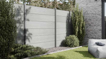 planeo Gardence PVC-Steckzaun - Grey Ash Cut Designeinsatz optional 180 x 180 cm