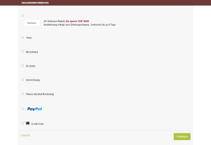 Bestellvorgang Versand- und Zahlungsart
