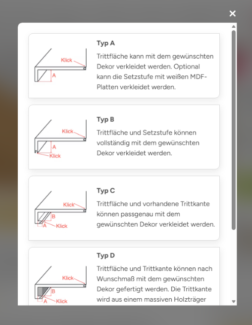 Passenden Treppentyp und die gew&uuml;nschte Winkelvariante ausw&auml;hlen