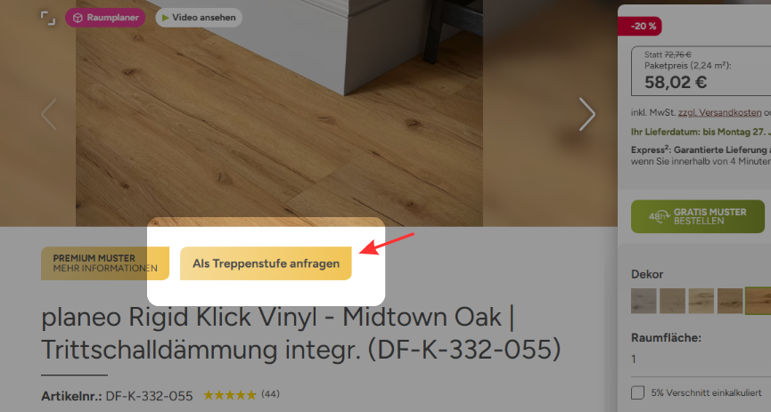 Treppenstufen-Anfrage auf der Produktdetailseite starten