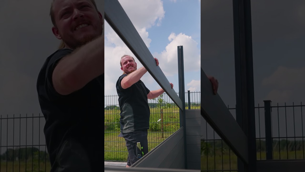 WPC-Gartenhaus Wände aufbauen: Elemente einfach in die Alu-Unterkonstruktion schieben!